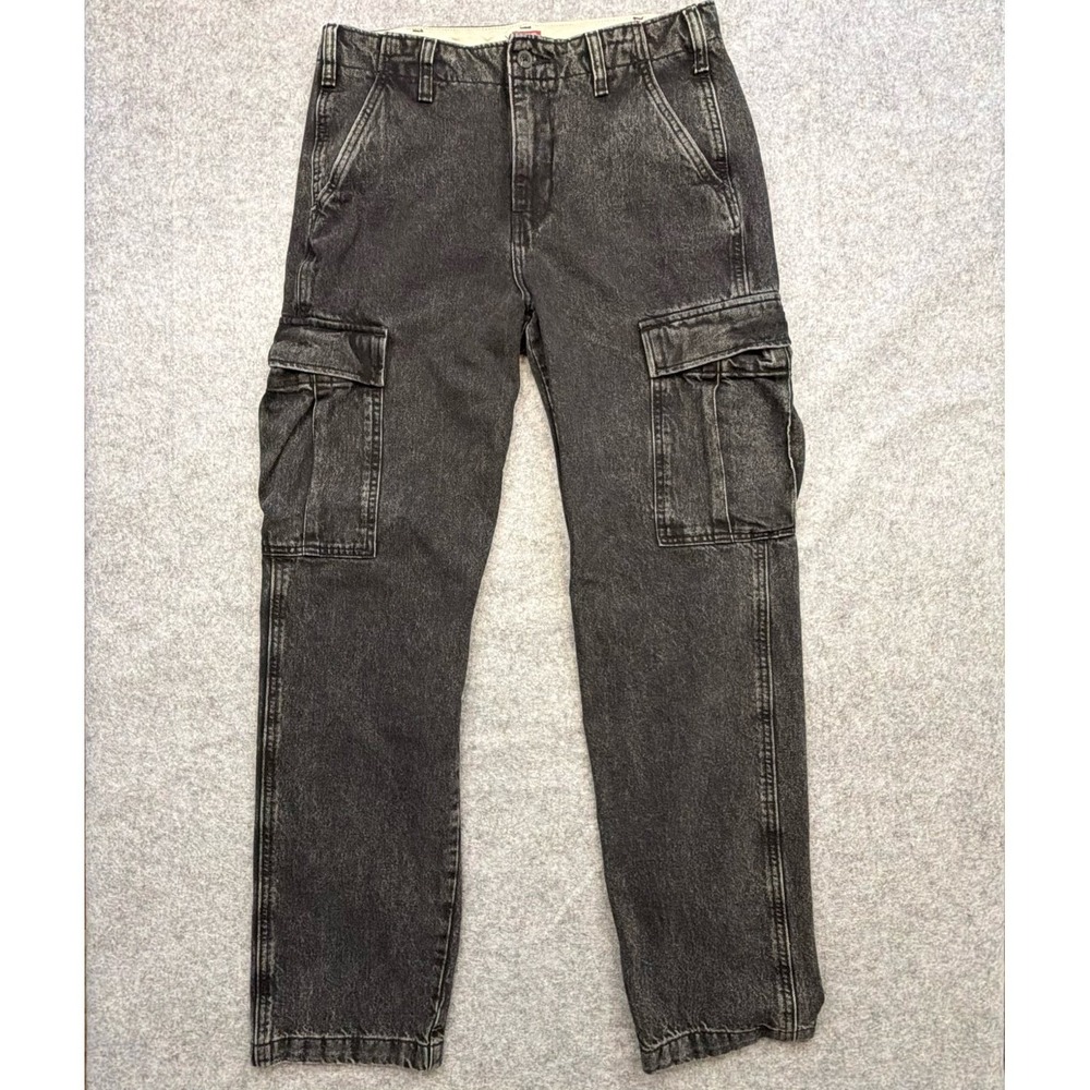 Levis XX Cargo Straight Jeans Mens 32x34 Black Good Acid Wash Denim Button Fly